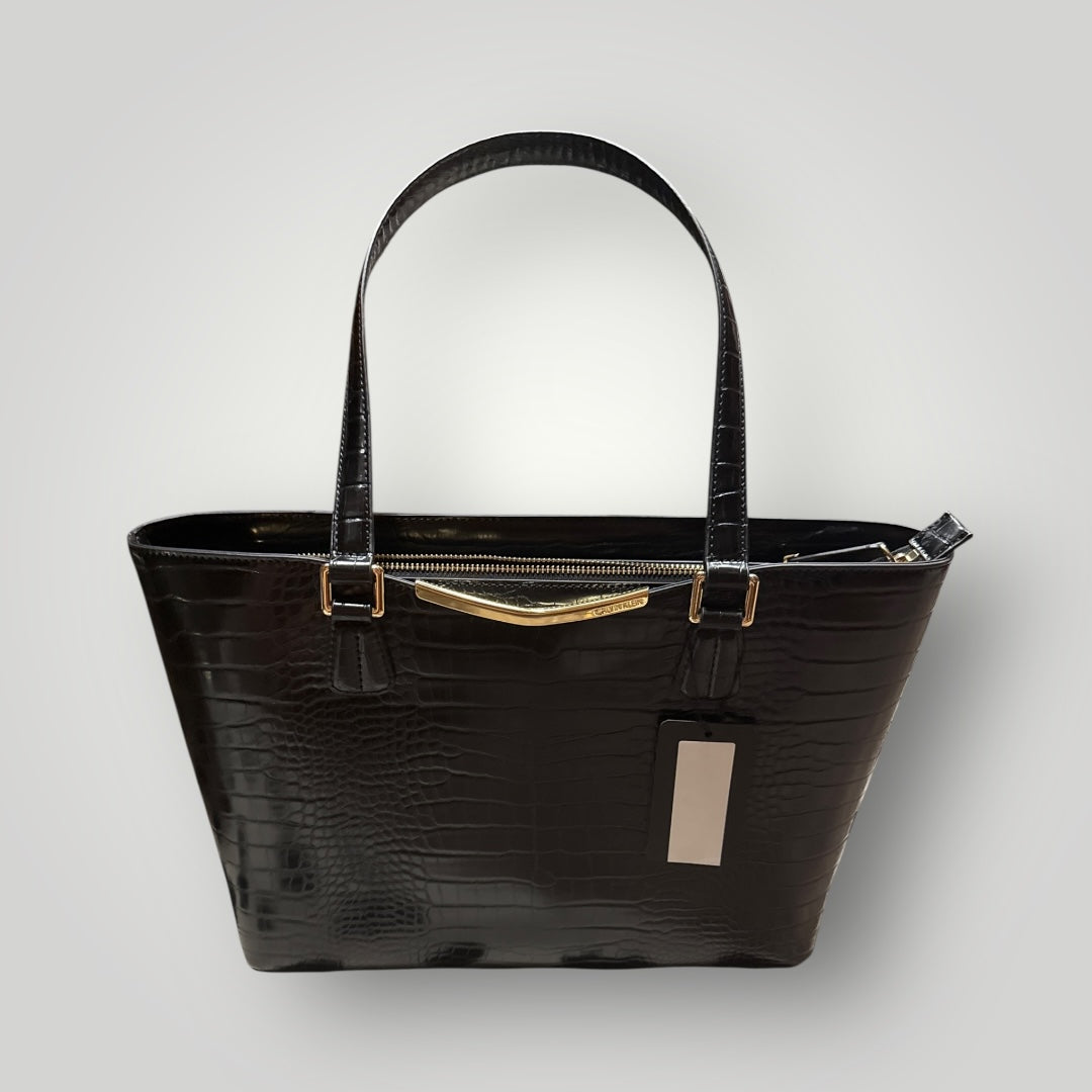 Calvin Klein Black Croc-Embossed Tote Bag